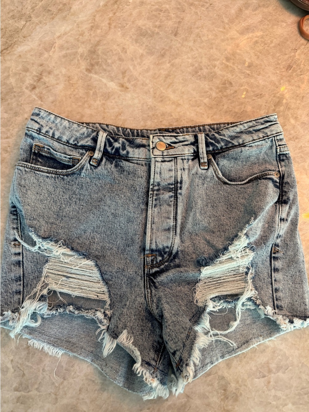 Good American Light wash High Waist Distressed Denim Shorts